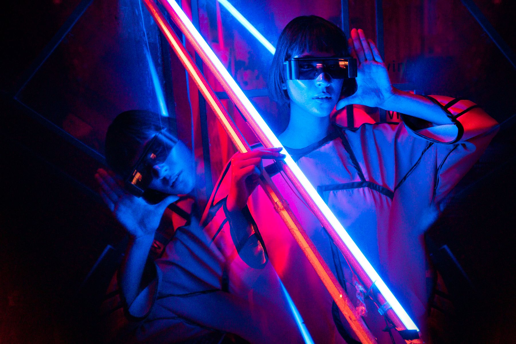 Fashion portrait with neon lights